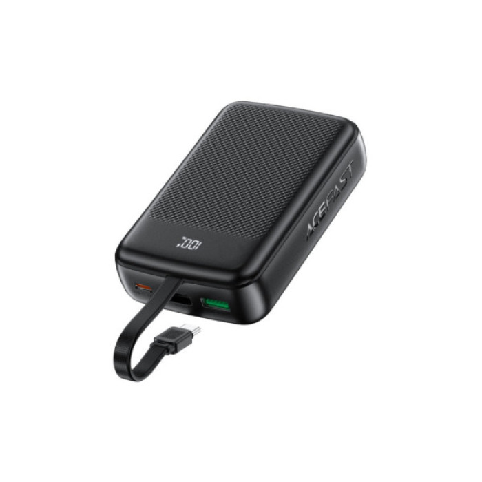 Батарея універсальна Acefast 20000mAh 22,5W PD, QC/3.0 USB-A+USB-C In/Out,build-in cable M14 Black (6974316283966)
