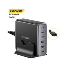 Зарядний пристрій Essager 3xUSB-C + 3xUSB-A 85W GaN black (EZC85W-SXB0G-Z)