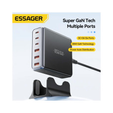 Зарядний пристрій Essager 3xUSB-C + 3xUSB-A 85W GaN black (EZC85W-SXB0G-Z)