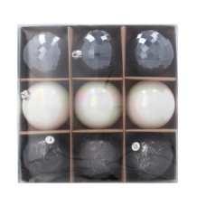 Ялинкова іграшка Chomik пластикові кульки 9 шт, 8см, графіт з перламутром (5900779853041)