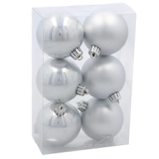 Ялинкова іграшка Chomik пластикові кульки 6 шт, 6 см, сріблясті (5900779893863_2)