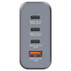 Зарядний пристрій Verbatim GaN 140 W 4 ports (2xUSB-C-140 W,USB-C 20 W /USB-A -3.0) (32203)
