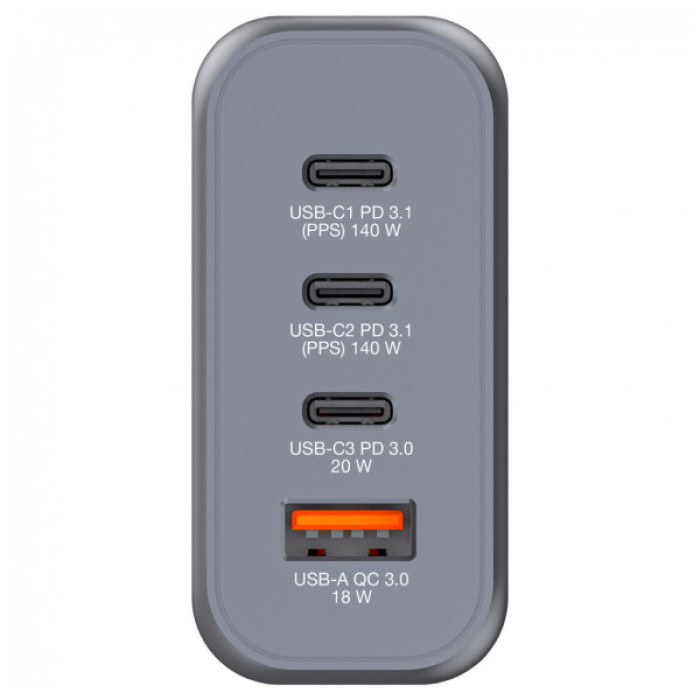Зарядний пристрій Verbatim GaN 140 W 4 ports (2xUSB-C-140 W,USB-C 20 W /USB-A -3.0) (32203)