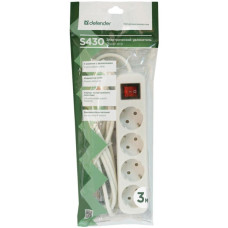 Мережевий подовжувач Defender S430 3.0 m 4 роз switch white (99238)