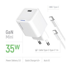 Зарядний пристрій ColorWay GaN Mini 30W PD Port PPS USB (Type-C PD + USB QC4.0) cable Type-C (CW-CHS053PDC-WT)