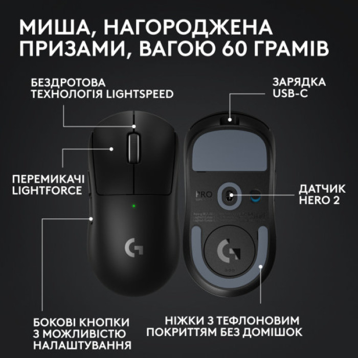 Мишка Logitech G Pro X Superlight 2 Lightspeed Wireless Black (910-006630)