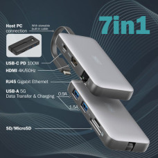 Порт-реплікатор Digitus USB-C > HDMI/2xUSB-A/USB-C/SD/MicroSD/RJ54, Travel (DA-70916)