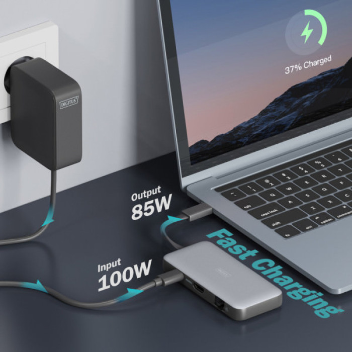 Порт-реплікатор Digitus USB-C > HDMI/2xUSB-A/USB-C/SD/MicroSD/RJ54, Travel (DA-70916)