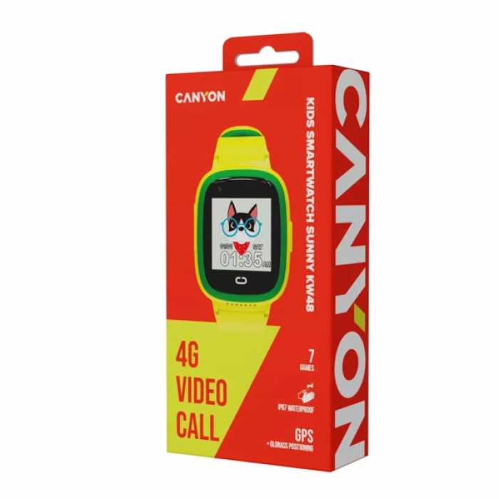 Смарт-годинник Canyon Sunny KW-48 Video 4G GPS Games Music Yellow/Green (CNE-KW48YG)