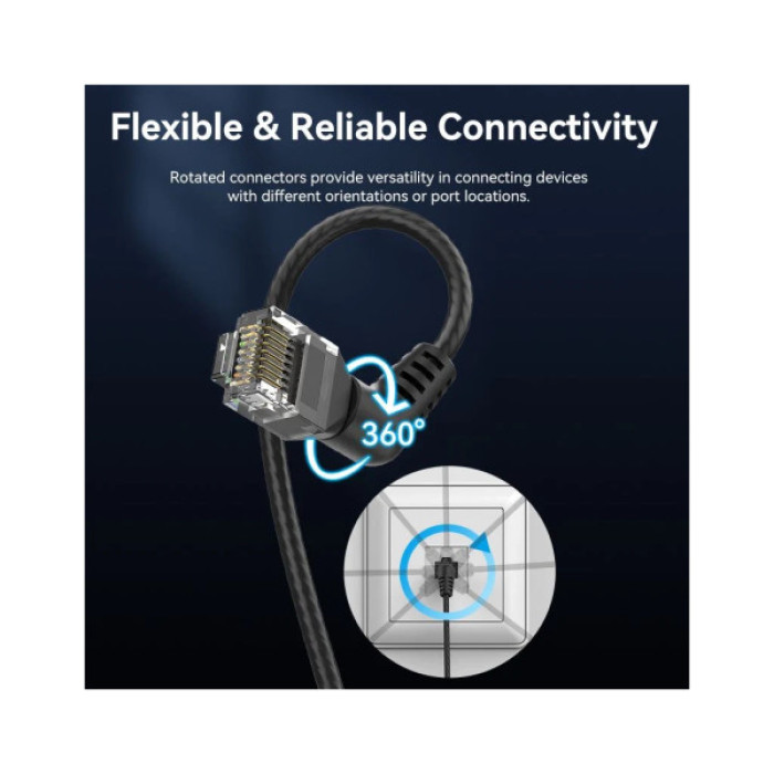 Патч-корд 1.5м, UTP cat 6a RJ-45 90° corner black Vention (IBOBG)