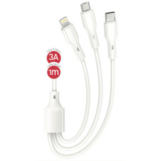 Дата кабель USB 2.0 AM to Lightning + Micro 5P + USB-C 1.0m 2.4A XO (CB-23U3)