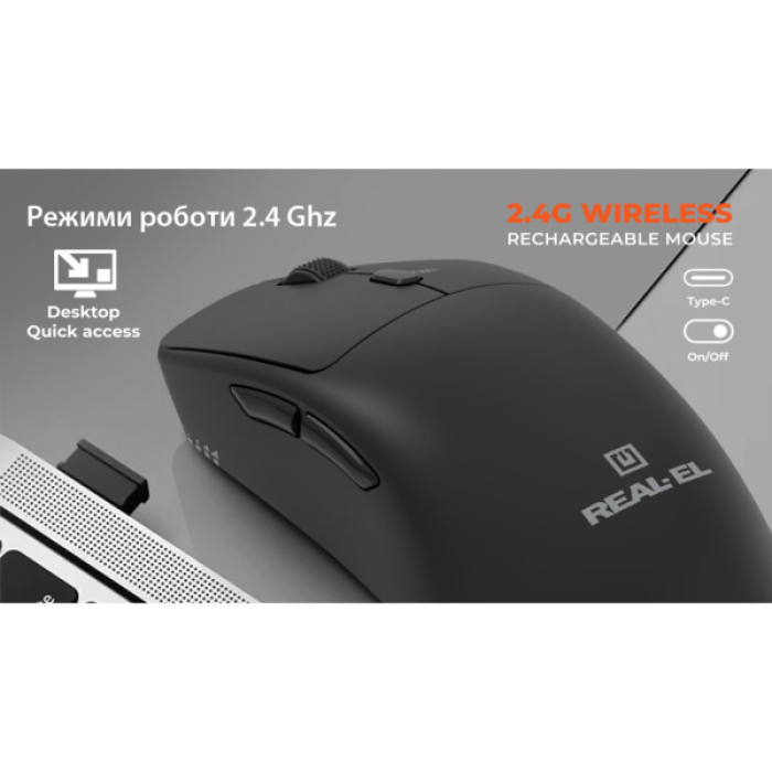 Мишка REAL-EL RM-355W Wireless Black (EL123200054)