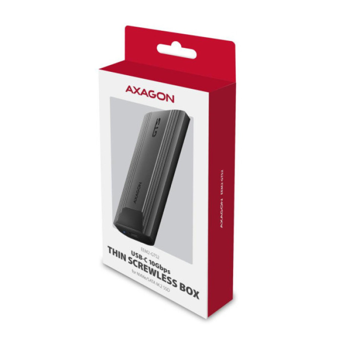 Кишеня зовнішня AXAGON USB-C 10Gbps metal box for M.2 NVMe & SATA SSD THIN SCREWLESS (EEM2-GTS2)