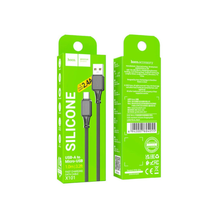 Дата кабель USB 2.0 AM to Micro 5P 1.0m Assistant silicone X101 black HOCO (6942007604055)