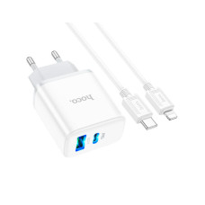 Зарядний пристрій HOCO C105A Stage 1xUSB-C PD20W + 1xUSB QC3.0 + cable USB-C to Lightning White (6931474782939)