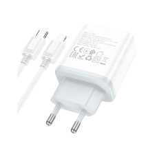 Зарядний пристрій HOCO C105A Stage 1xUSB-C PD20W + 1xUSB QC3.0 + cable USB-C to Lightning White (6931474782939)