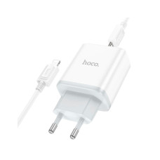 Зарядний пристрій HOCO C105A Stage 1xUSB-C PD20W + 1xUSB QC3.0 + cable USB-C to Lightning White (6931474782939)