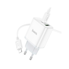 Зарядний пристрій HOCO C105A Stage 1xUSB-C PD20W + 1xUSB QC3.0 + cable USB-C to Lightning White (6931474782939)