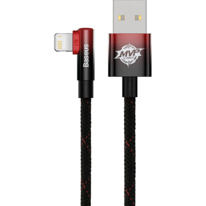 Дата кабель USB 2.0 AM to Lightning 2.0m 2.4A 90° corner black/red Baseus (CAVP000120)