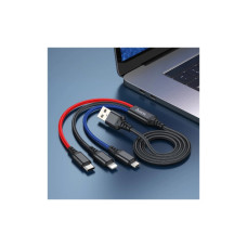 Дата кабель USB 2.0 AM to Lightning + Micro 5P + USB-C 1.0m 2A nylon black+red+blue HOCO (6931474768636)