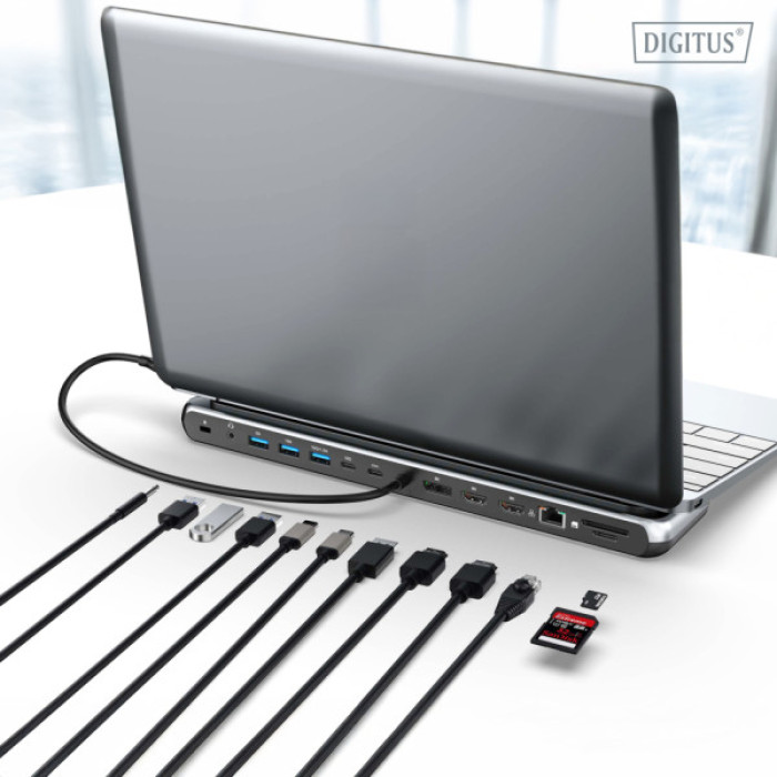 Порт-реплікатор Digitus USB-C > 2xHDMI/1xDP/3xUSB-A/USB-C/RJ54/PD/Audio (DA-70919)