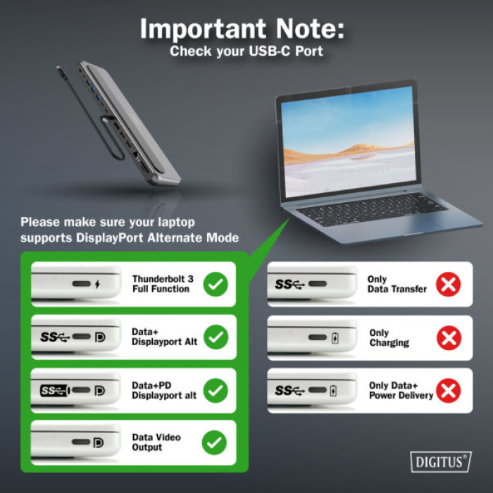 Порт-реплікатор Digitus USB-C > 2xHDMI/1xDP/3xUSB-A/USB-C/RJ54/PD/Audio (DA-70919)