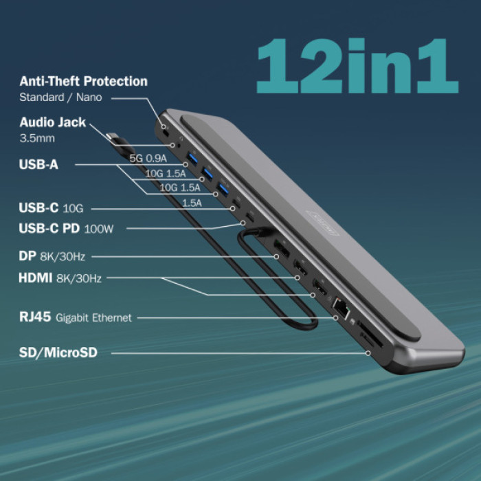 Порт-реплікатор Digitus USB-C > 2xHDMI/1xDP/3xUSB-A/USB-C/RJ54/PD/Audio (DA-70919)