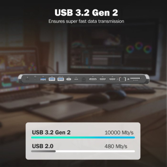 Порт-реплікатор Digitus USB-C > 2xHDMI/1xDP/3xUSB-A/USB-C/RJ54/PD/Audio (DA-70919)