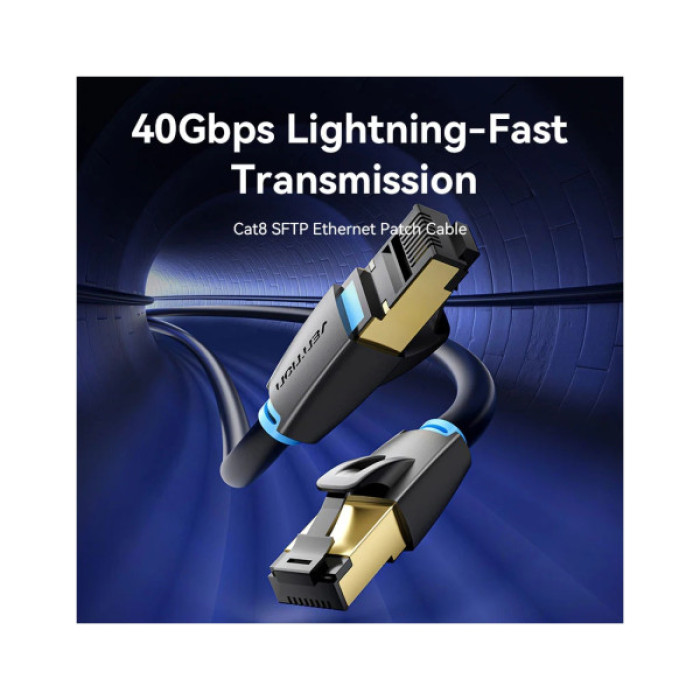 Патч-корд 1.5м, S/FTP cat 8 RJ-45 black Vention (IKABG)