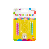 Свічка Maxi 4 шт. на торт з LED підставкою "6", що світиться (MX701007-6)