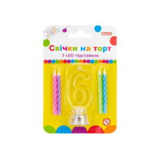 Свічка Maxi 4 шт. на торт з LED підставкою "6", що світиться (MX701007-6)