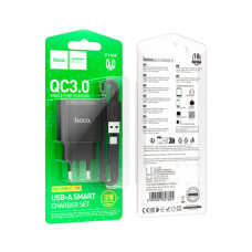 Зарядний пристрій HOCO C140A Smart USB QC3.0 + cable USB to USB-C Black (6942007627825)