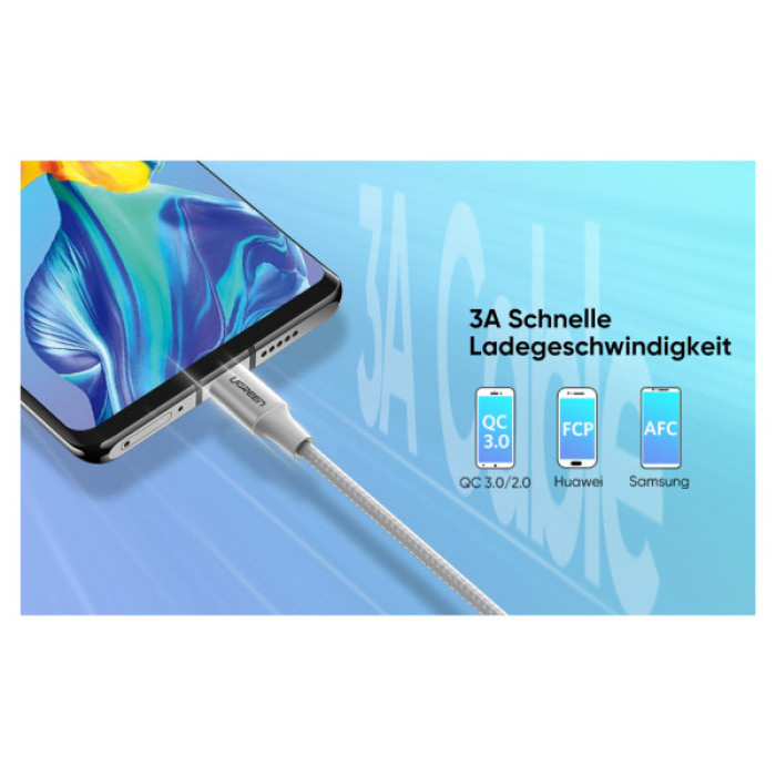 Дата кабель USB 2.0 AM to USB-C 0.25m 3A braided US288 white Ugreen (60129)