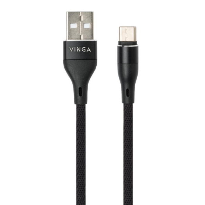 Дата кабель USB 2.0 AM to USB-C 1.0m cylindric nylon back Vinga (VCPDCTCCANB1BK)