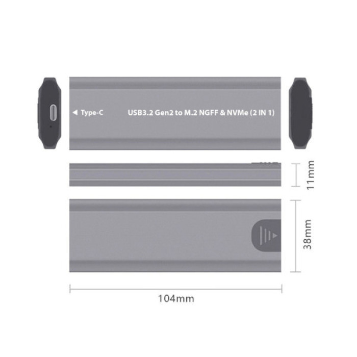 Кишеня зовнішня Dynamode M.2 SSD NVMe/SATA combo USB3.2 GEN2 USB-C (DM-CAD-SSD05)