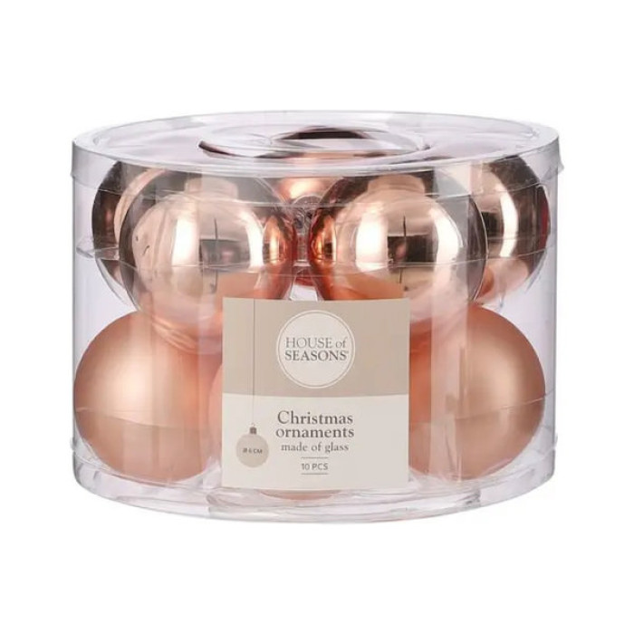 Ялинкова іграшка House Of Seasons Скляні кульки 10 шт D6 см Персикові (8718861800319)