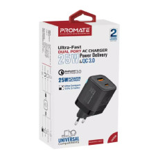 Зарядний пристрій Promate USB-C + USB-A (powerport-25ac.black)