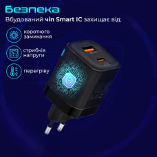 Зарядний пристрій Promate USB-C + USB-A (powerport-25ac.black)