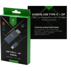 Кабель мультимедійний USB-C to DisplayPort M 1.5m v1.4 8K60Hz PD 100W port Vinga (VCPVCCD1415PD)