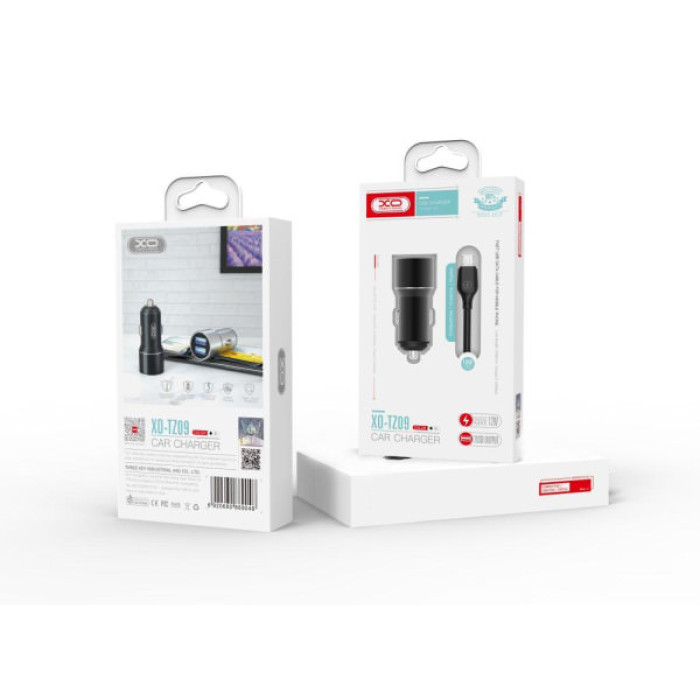 Зарядний пристрій XO TZ09 2.4A/2 USB + cable microUSB Black (XO-TZ09M-BK)