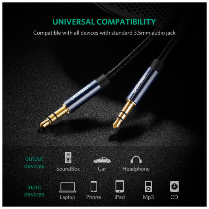 Кабель мультимедійний 3.5mm M to 3.5mm M 0.5m 90° corner AV112 blue Ugreen (60178)