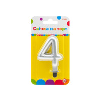 Свічка Maxi срібляста двостороння "4" у вигляді надувної кульки висотою 7,62 см (MX622095S-4)