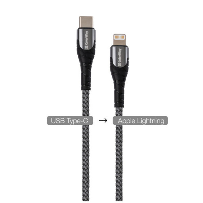 Дата кабель USB-C to Lightning 1.0m ColorWay (CW-CBPDCL033-GR)