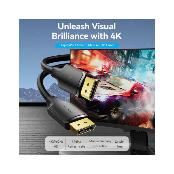 Кабель мультимедійний DisplayPort M to DisplayPort M 1.0m 4K60Hz black Vention (HAKBF)