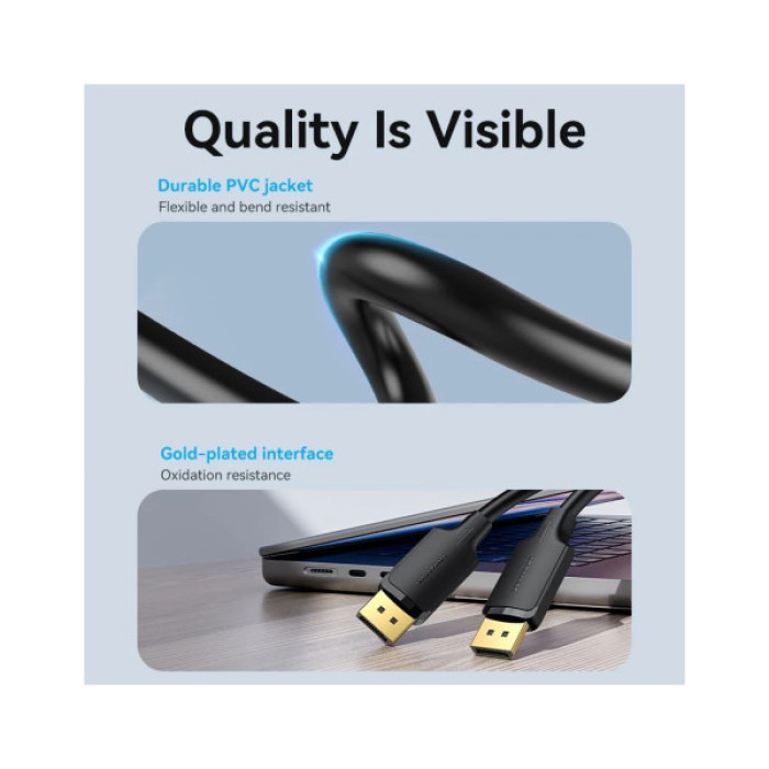 Кабель мультимедійний DisplayPort M to DisplayPort M 1.0m 4K60Hz black Vention (HAKBF)
