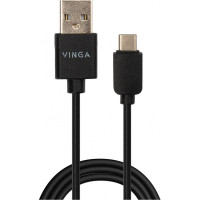 Дата кабель USB 2.0 AM to USB-C 1.0m 3A 18W PVC black Vinga (VCPUSBTC3ABK)
