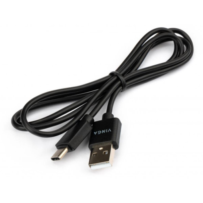 Дата кабель USB 2.0 AM to USB-C 1.0m 3A 18W PVC black Vinga (VCPUSBTC3ABK)