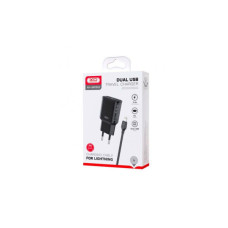 Зарядний пристрій XO L92C (2USB/2.4A) + USB - Lightning Чорний (XO-L92C-L)