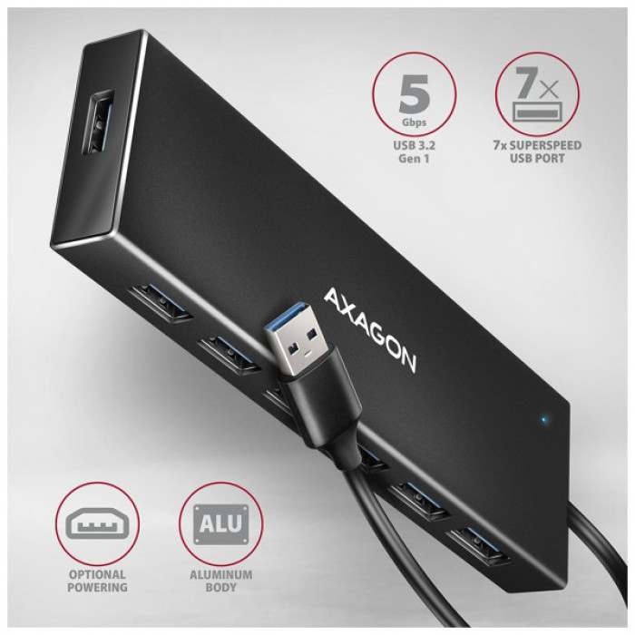 Концентратор AXAGON USB 3.1 to 7xUSB 3.0 black (HUE-F7A)