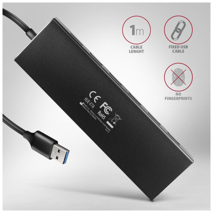 Концентратор AXAGON USB 3.1 to 7xUSB 3.0 black (HUE-F7A)